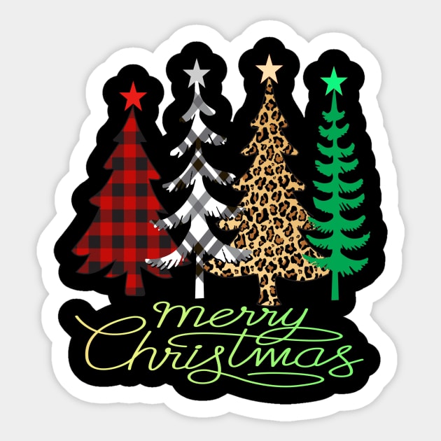 Merry Christmas buffalo plaid leopard plaid tree t-shirt Sticker by DODG99